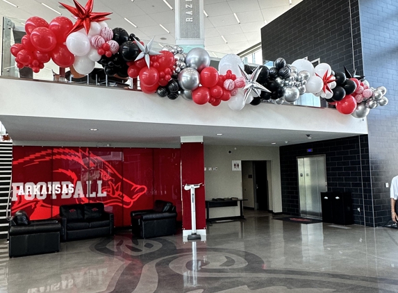 From Me 2 You Creations - Springdale, AR. Red, Black, White, Silver Balloon Garland for Arkansas Razorback Football