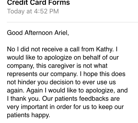 Total Home Health Care, Inc - Hallandale, FL. Lackluster response