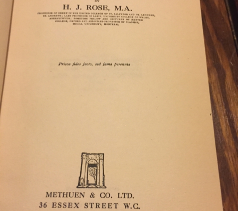 Classic Book Shop The - Royal Oak, MI. Got this for $15. A Handbook of Greek Mythology  by Herbert Jennings Rose ca. 1950. Excellent find.