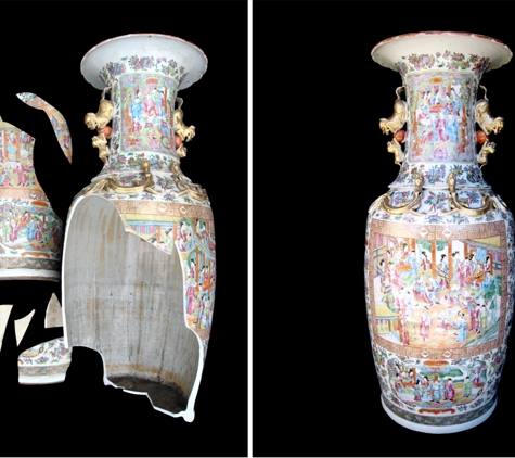 Brookes Restorations - Los Angeles, CA. Porcelain Repair Restoration Tall Oriental Vase Before & After