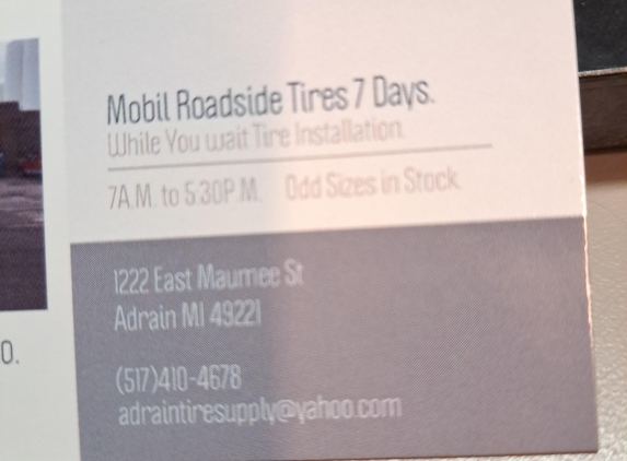 Lenawee Tire & Supply Co. - Adrian, MI. 517 410 4678
24 hour Tire help.