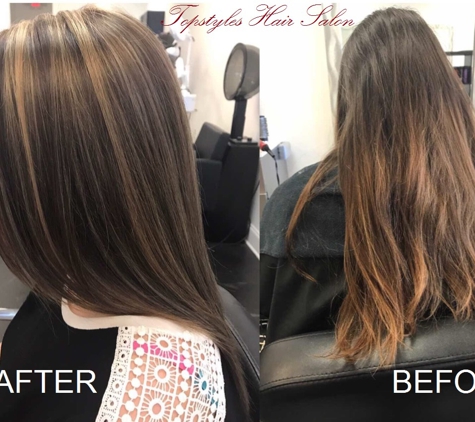 Topstyles Hair Salon - Oakwood, GA. Balayage  +  Lob Haircut (before & after)