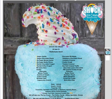 Shock Ice Cream & Dessert Cafe - Westhampton Beach, NY. Take out menu