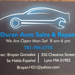 Duran Auto Sales and Repair - Lynn, MA. New location on 350 Chestnut st Lynn Ma, 01902