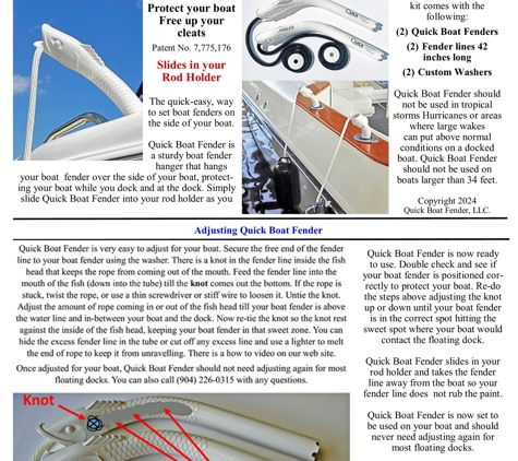 Quick Boat Fender - Green Cove Springs, FL. Quick Boat Fender instructions page 2