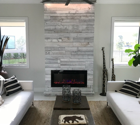 RT22 Creations - Pompano Beach, FL. Custom reclaimed wood fireplace