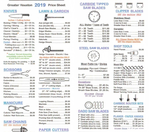 Sears Home Services - Spring, TX. Official 2019 Greater Houston Sharpening Price List