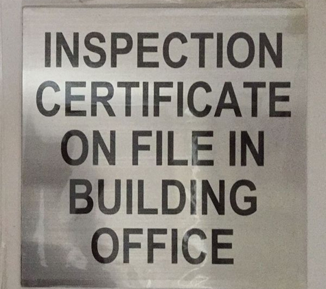 HPD SIGNS - Brooklyn, NY. INSPECTION CERTIFICATE ON FILE IN THE BUILDING OFFICE SIGN