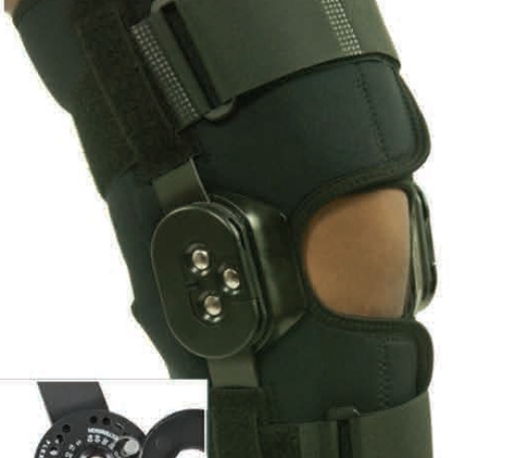 Bracen - San Diego, CA. L1832/L1833 - Knee orthosis, adjustable knee joints (unicentric or polycentric), positional orthosis, rigid support, prefabricated item that has been trimmed, bent, molded, assembled, or otherwise customized to fit a specific patient by an individual with expertise. Features:  Front closure for easy application, sturdy lateral support, adjustable ROM hinge.