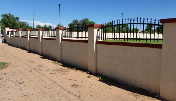 Building Block Masonry - Phoenix, AZ. Block wall with columns and wrought iron