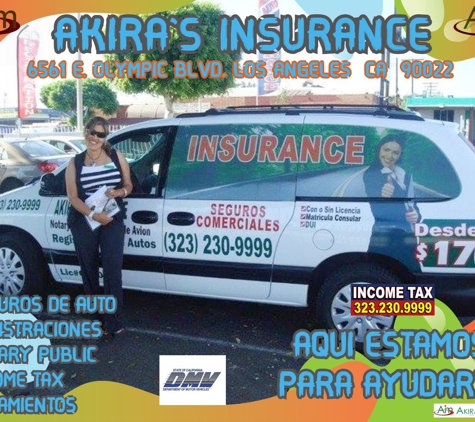 AKIRA'S INSURANCE & MUTI-SERVICES INC - Los Angeles, CA. CAR INSURANCE 
DMV SERVICES
NOTARY PUBLIC
INCOME TAX 
CAR INSURANCE
