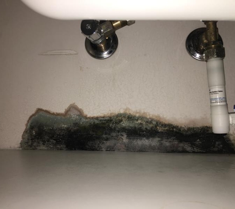 Lehmann Plumbing & Gas Pty Ltd - Broken Hill, NSW. Damage to rear of kitchen cupboard from leaking cold water connections under sink.