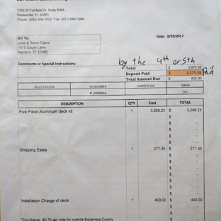 First Choice Pool Installation - Pensacola, FL. FREDDIE WATKINS
STIFFED US FOR $3575.58
9/29/17
We are forced to pursue our rights to collect. Contact me for more info.
davisbgs@gmail.com