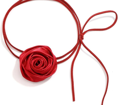 Wild Time Fashion - Herriman, UT. Red Silk Floral Suede Wrap Necklace