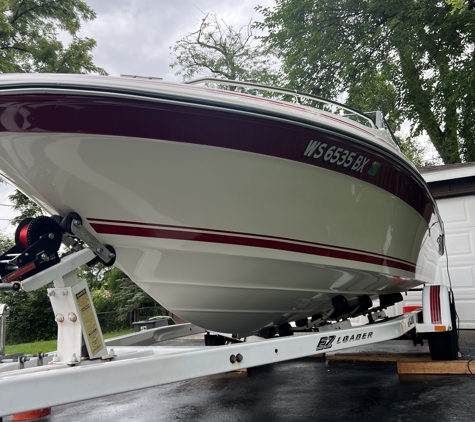 Grasslot Boys Mobile Detailing - Lake In The Hills, IL. Heavy oxidation removal, wet sand, compound and polish the boat. Protected with a ceramic coating