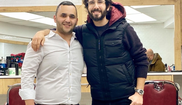 Barber Shop NYC - New York, NY. Josh Groban and Master Barber Arthur at barber shop NYC 