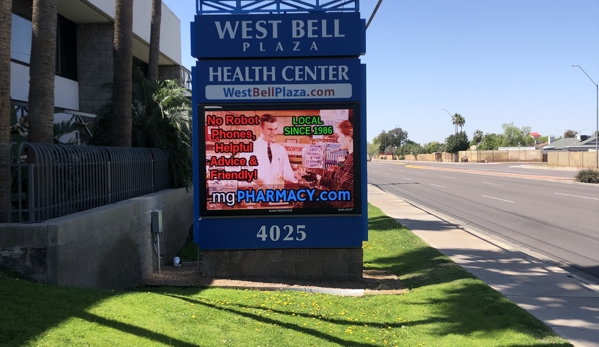 M G Pharmacy - Phoenix, AZ. Front signage 4025 West Bell Road.