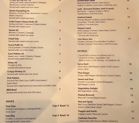 Thai Basil Leaf - Arlington, TX. Menu Front