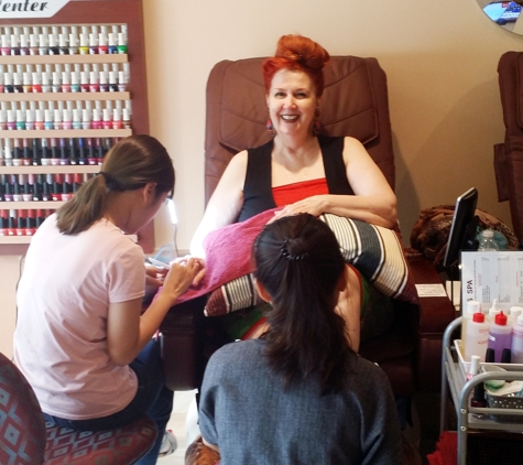 CK Nails Spa - Bellaire, TX. Happy customer with pedicure and manicure.