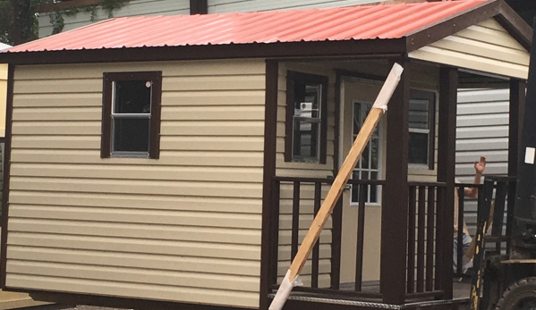 Shed Depot & Shed Guy Services - Miami Lakes, FL. 10x14 porch model beige brown trim and terra-cotta red roof