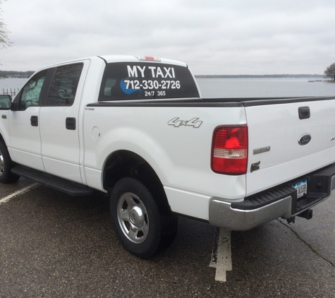 MY TAXI - Arnolds Park, IA. MY TAXI TRUCK SERVICE: we take your boat home" motorcycles" Whatever it takes to get you home save.  All Police, Fire Fighters, Ride Free!!