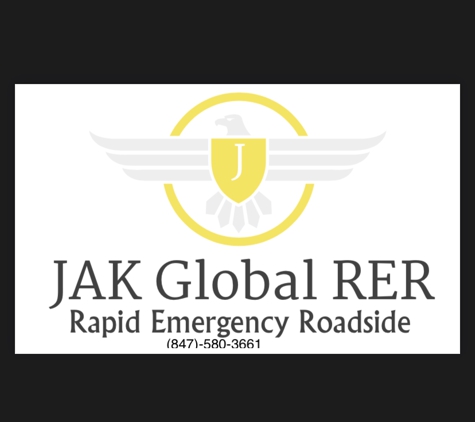 JAK Global Rapid Emergency Roadside - Chicago, IL. Tire Change 
Jump-Starts
Lock-out service 
Fuel Delivery 
Battery Installation