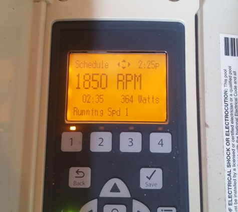 Pool Solar & Roofing - Oxnard, CA. when the pool hits it temp the pump slows down and only uses 364 watts about what a freezer uses