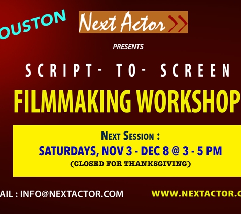 Next Actor - Houston, TX. filmmaking class in November 2018 at Next Actor Studio, Houston www.nextactor.com