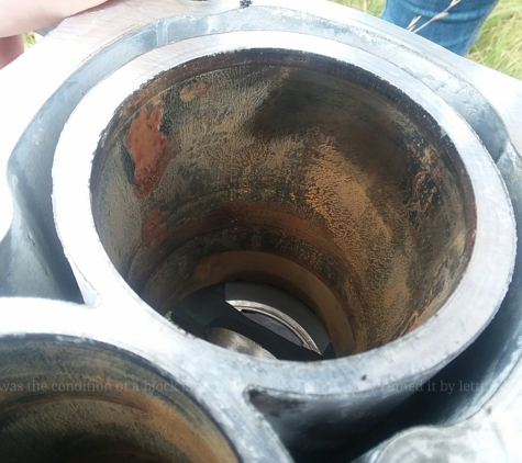 Millers Automotive Machine Inc - San Antonio, TX. This is the condition of the cylinders after sitting there rusting for two months.