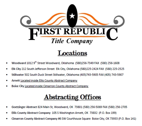 Ellis County Abstract/ First Republic Title Company - Arnett, OK