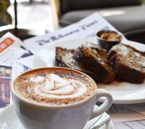 Threefold Cafe - Coral Gables, FL. cappuccino and banana bread