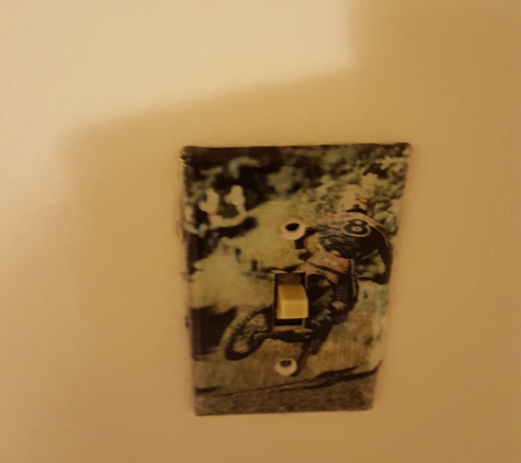 Hart 2 Hart Painting - Hawthorne, CA. 1980 motocross switch cover that came from our spare room ended in the kitchen.  Didn't exactly match the rest of the stainless steel covers