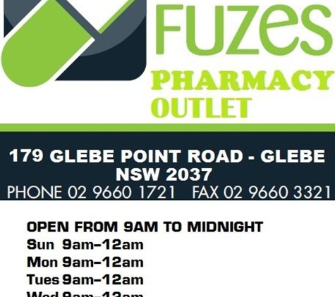 Fuzes Pharmacy - Glebe, NSW. FUZES PHARMACY OUTLET - 179 GLEBE POINT ROAD - GLEBE 2037