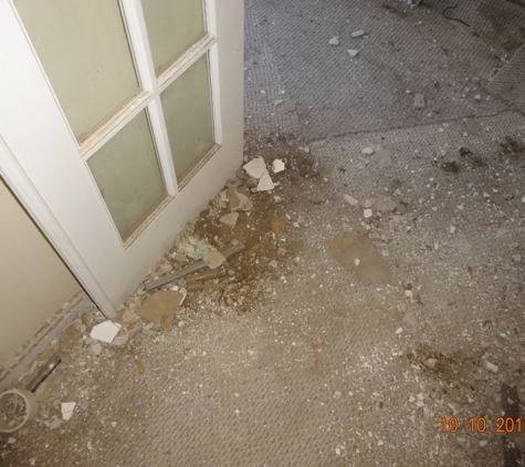 BELTWAY Kitchen and Bath - Fairfax, VA. New carpet ruined by workers failing to protect it when cutting into ceiling.