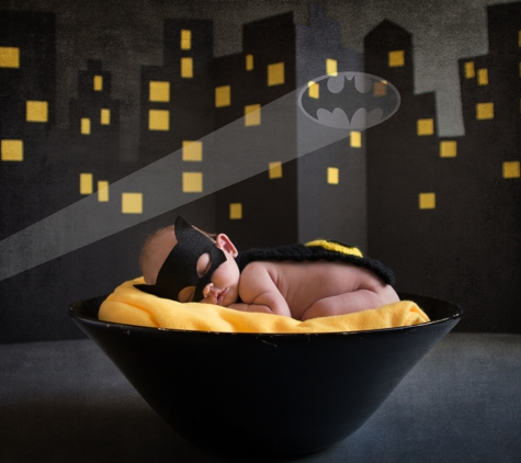 Portraits By Joy - Albuquerque, NM. Cosplay batman newborn photography in home session.