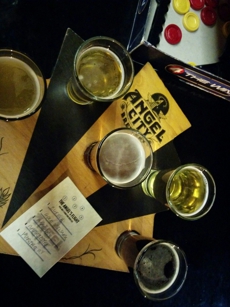 Beer flight at Angel City Brewery in Los Angeles, CA