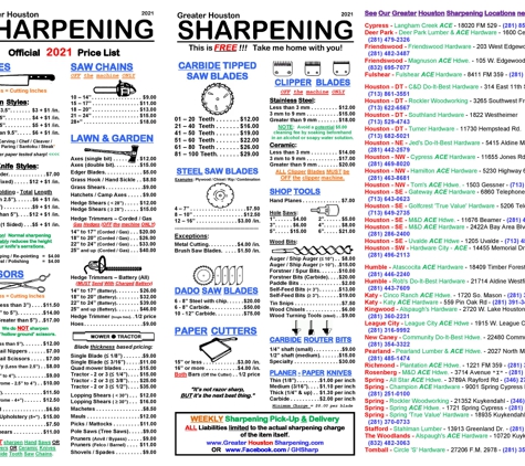 Sears - Houston, TX. GreaterHoustonSharpening.com - See our 2021 pricing of over 100+ items for our WEEKLY sharpening services.  Keep a copy of this image.