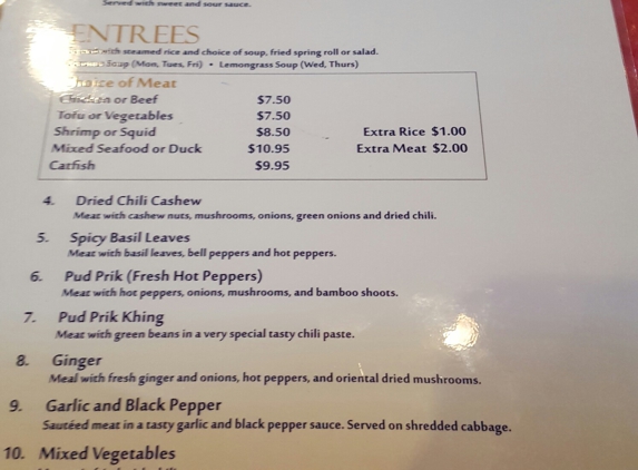 Taste of Thai - Norcross, GA. The front of the lunch menu