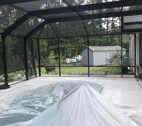 Porch Outfitters - Ridgeland, SC. Workers covered pool and cleaned up after each day
