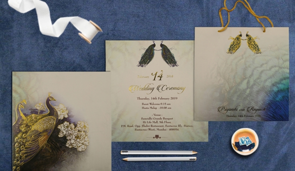 123WeddingCards - Redwood City, CA. Beautiful Peacock Theme wedding invites