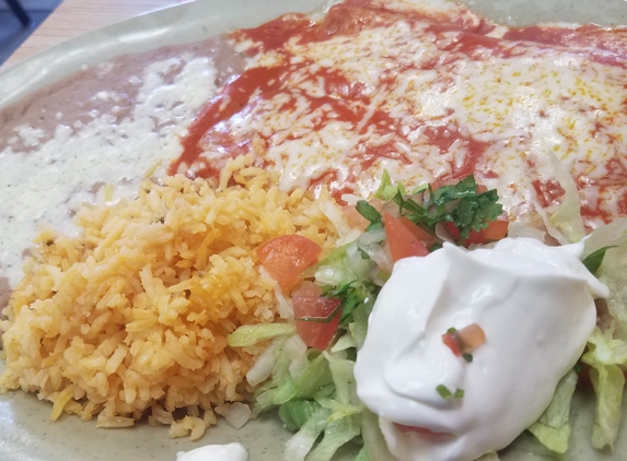 Burrolandia Mexican Grill - Lancaster, CA. Cheese enchiladas with rice and beans