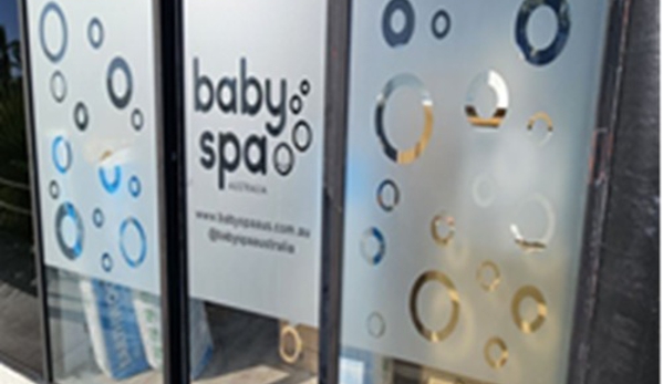 Kirkby Bros Signwriters - Ashmore, QLD. Baby Spa Frosted Windows