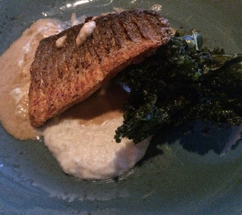 Saltwood Charcuterie & Bar - Atlanta, GA. Branzino with sunchoke puree