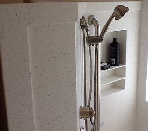 Creative Countertops - Goleta, CA. Solid Surface Shower Walls with Soap Box
