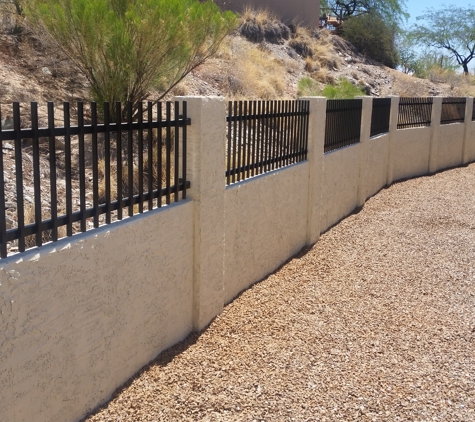 Building Block Masonry - Phoenix, AZ. Block wall with wrought iron view fence