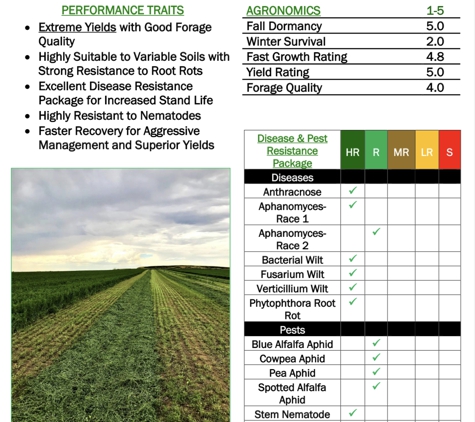 Gem State Seed - Nampa, ID. XY500 Alfalfa Tech Sheet.  Extreme Yield Alfalfa Seed.