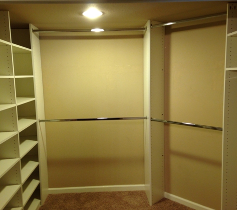 Affordable closet & more - Canyon country, CA. Walk in closet had 13 ft. Of hanging area , now with16ft. Hanging area, 2ft. Long hang area, and over 40ft of adjustable shelving. https://m