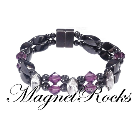 Magnet Rocks - Daytona Beach, FL. Enchanted Collection Amethyst and Clear Crystal Magnetic Hematite Bracelet.