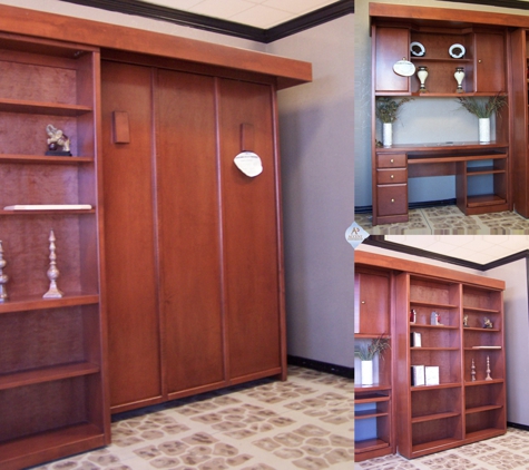 Accent Woodworking Inc. - Largo, FL. Sliding Library Bookcase Murphy Wall Bed with Home Office in Cinnamon on Maple