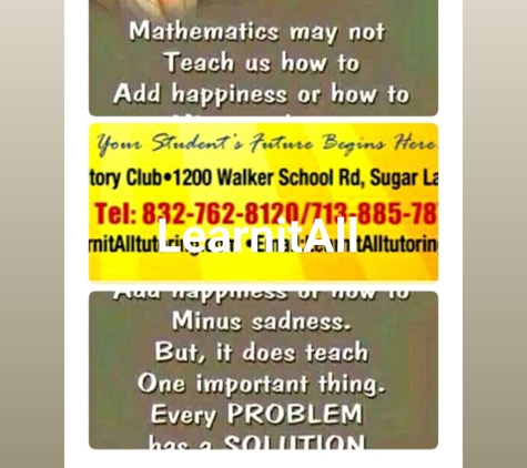 Learn IT All Tutoring - Sugar Land, TX. Math -ELA - SAT